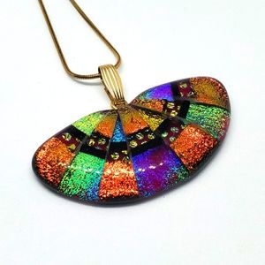 David Barnes Art Glass Fan 14k Necklace